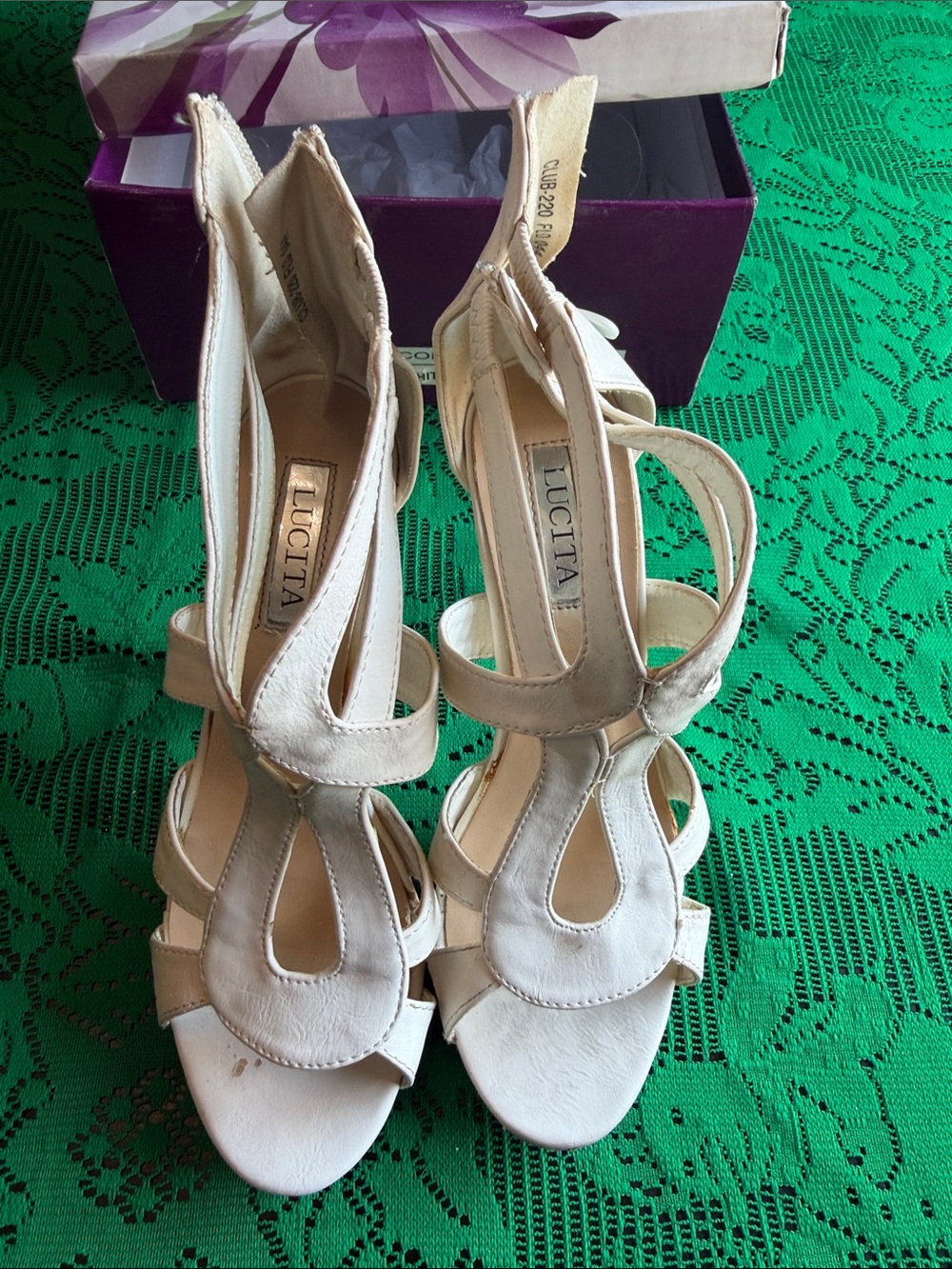 Lucita Cream Strappy High Heel Sandals